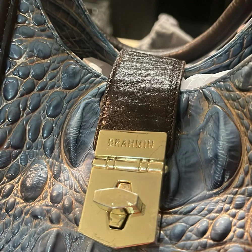 Brahmin Blue Crocodile Embossed Women's Bag - Picture 5 of 6